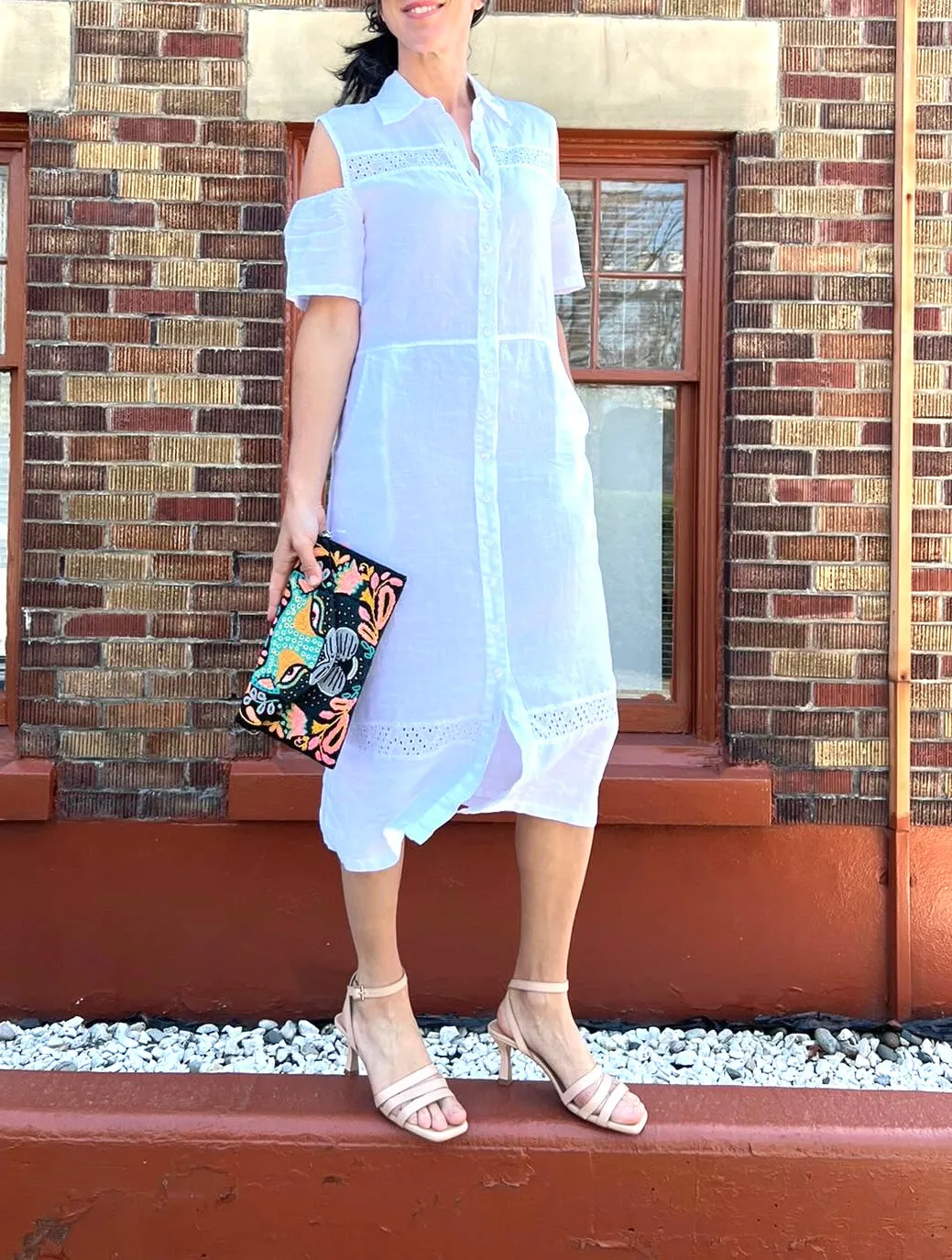 11-263 White Linen Shirt Dress