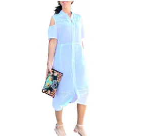 11-263 White Linen Shirt Dress