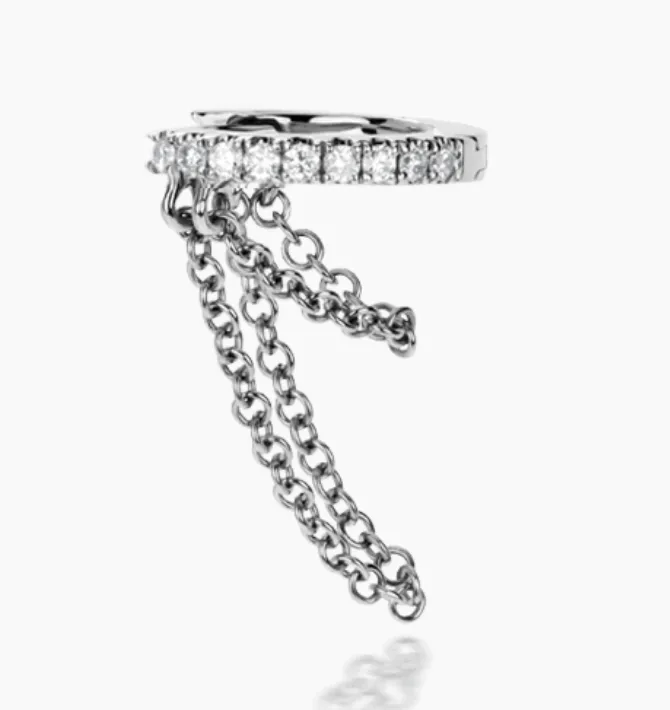 6.5 mm Diamond Eternity with Two Chains Hoop Earring