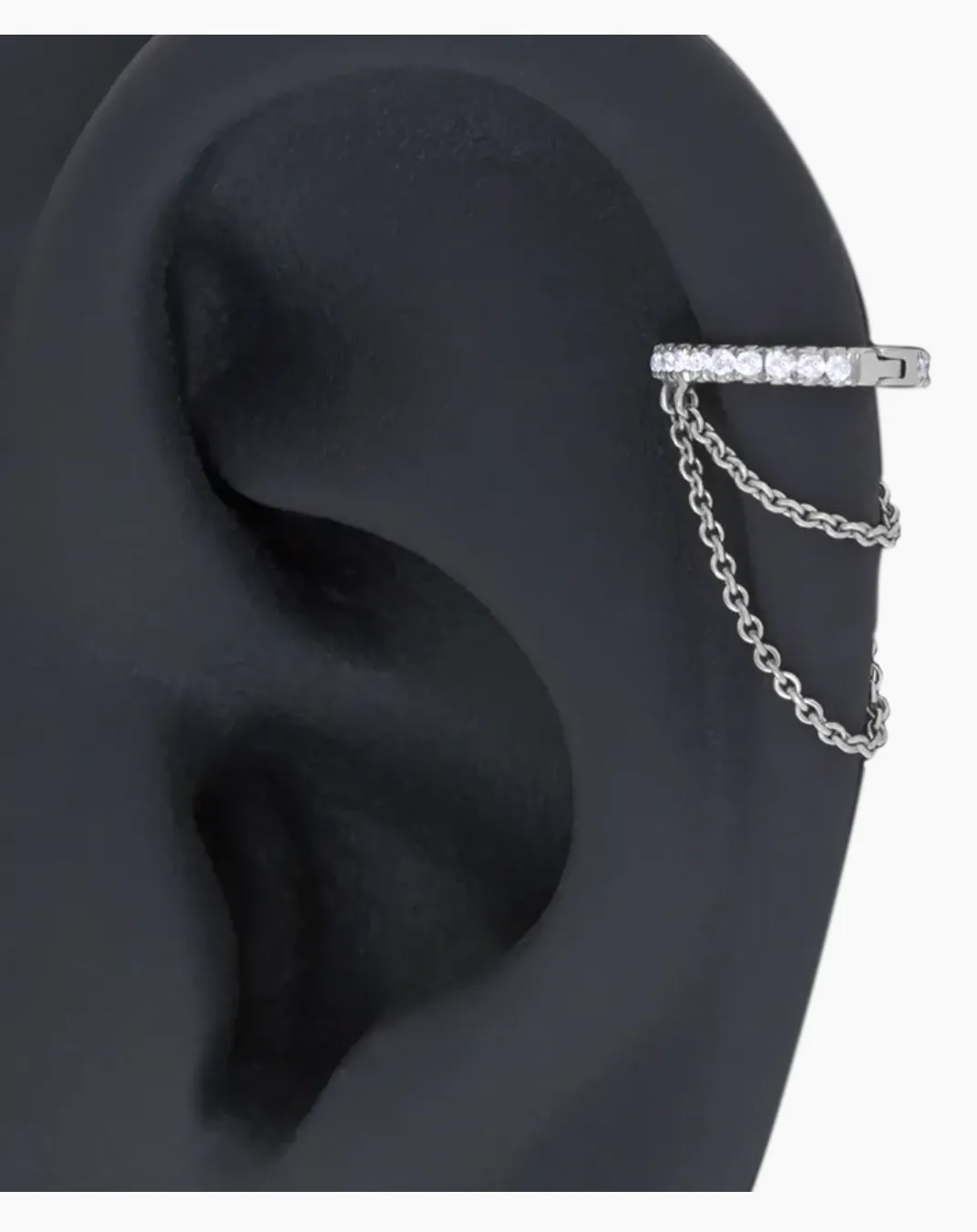 6.5 mm Diamond Eternity with Two Chains Hoop Earring