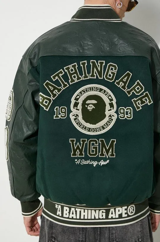 A Bathing Ape wool bomber jacket Bape Patch Coach Jacket green color 1J80141058