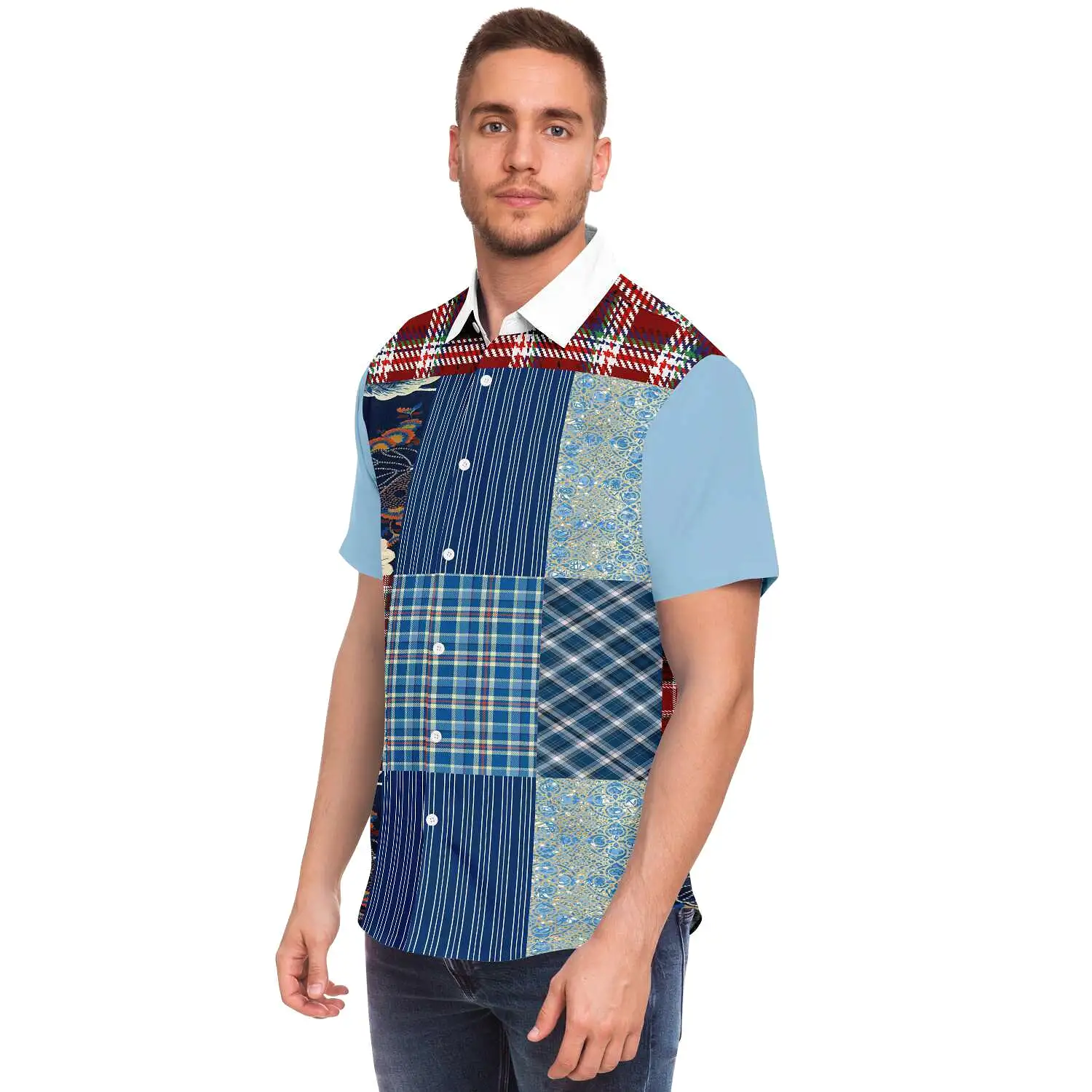 Andromeda Blue Patchwork Button Down Shirt