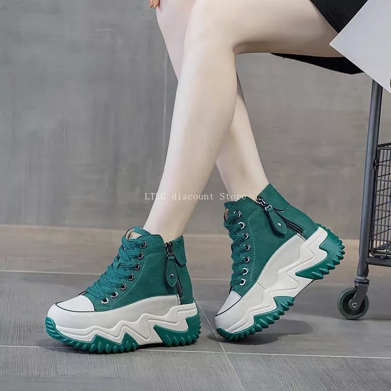 Ashore Shop Woman Winter Sneakers Snow Boots Genuine Leather Fur Chunky Height Increasing Outdoor Running Shoe Platform