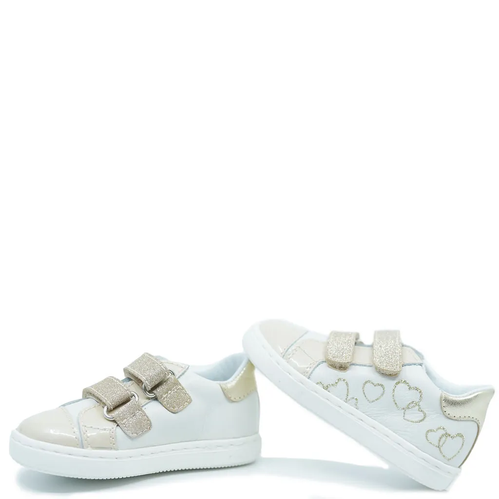 Beberlis White and Gold Heart Baby Sneaker