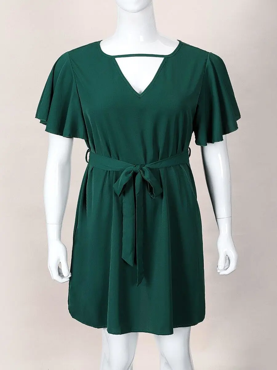 Belted Green Midi Dress