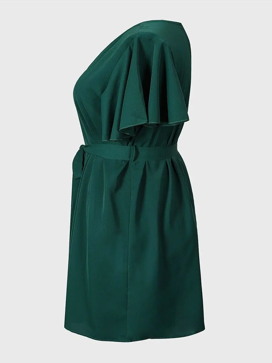 Belted Green Midi Dress