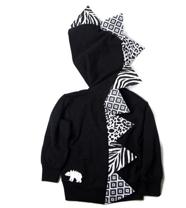 Black + White Mix Print Dino Hoodie - Unisex