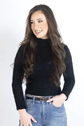 Black Cropped Mock Neck Sweater