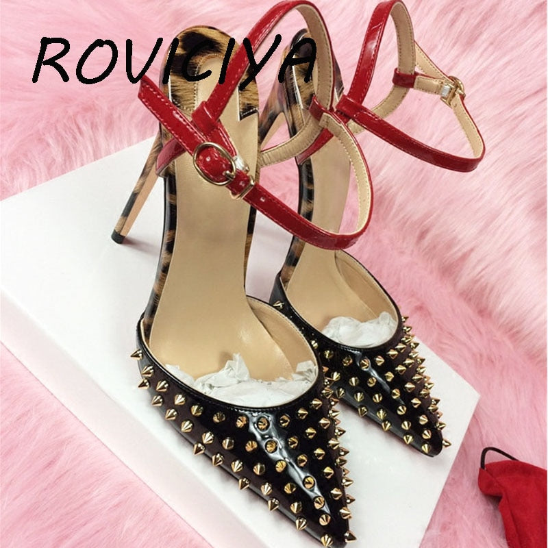 Black slingbacks rivet sandals women shoes summer shoes for women  pointed toe