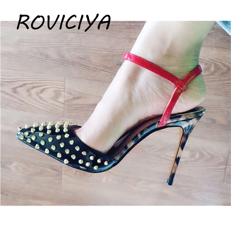 Black slingbacks rivet sandals women shoes summer shoes for women  pointed toe