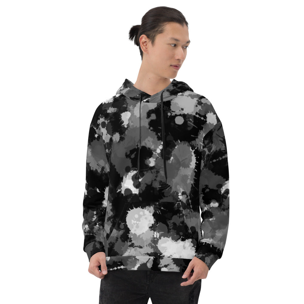 Black White and Grey Paint Splatter Pullover Hoodie