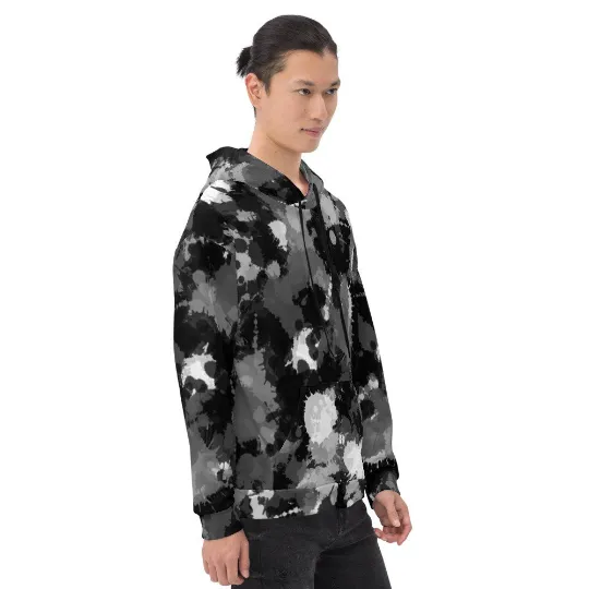 Black White and Grey Paint Splatter Pullover Hoodie