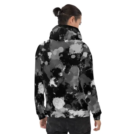 Black White and Grey Paint Splatter Pullover Hoodie