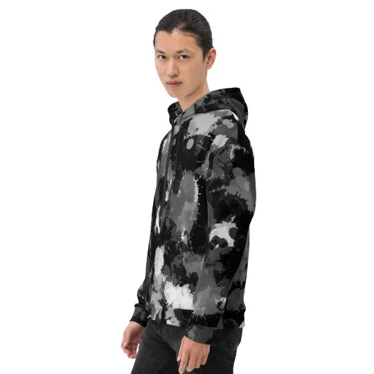 Black White and Grey Paint Splatter Pullover Hoodie