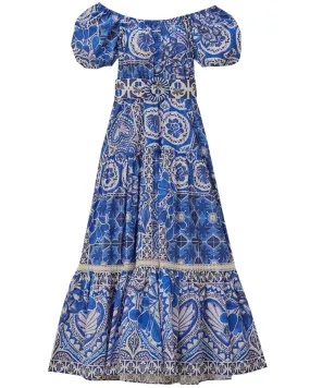 Blue Tile Print Dream Maxi Dress