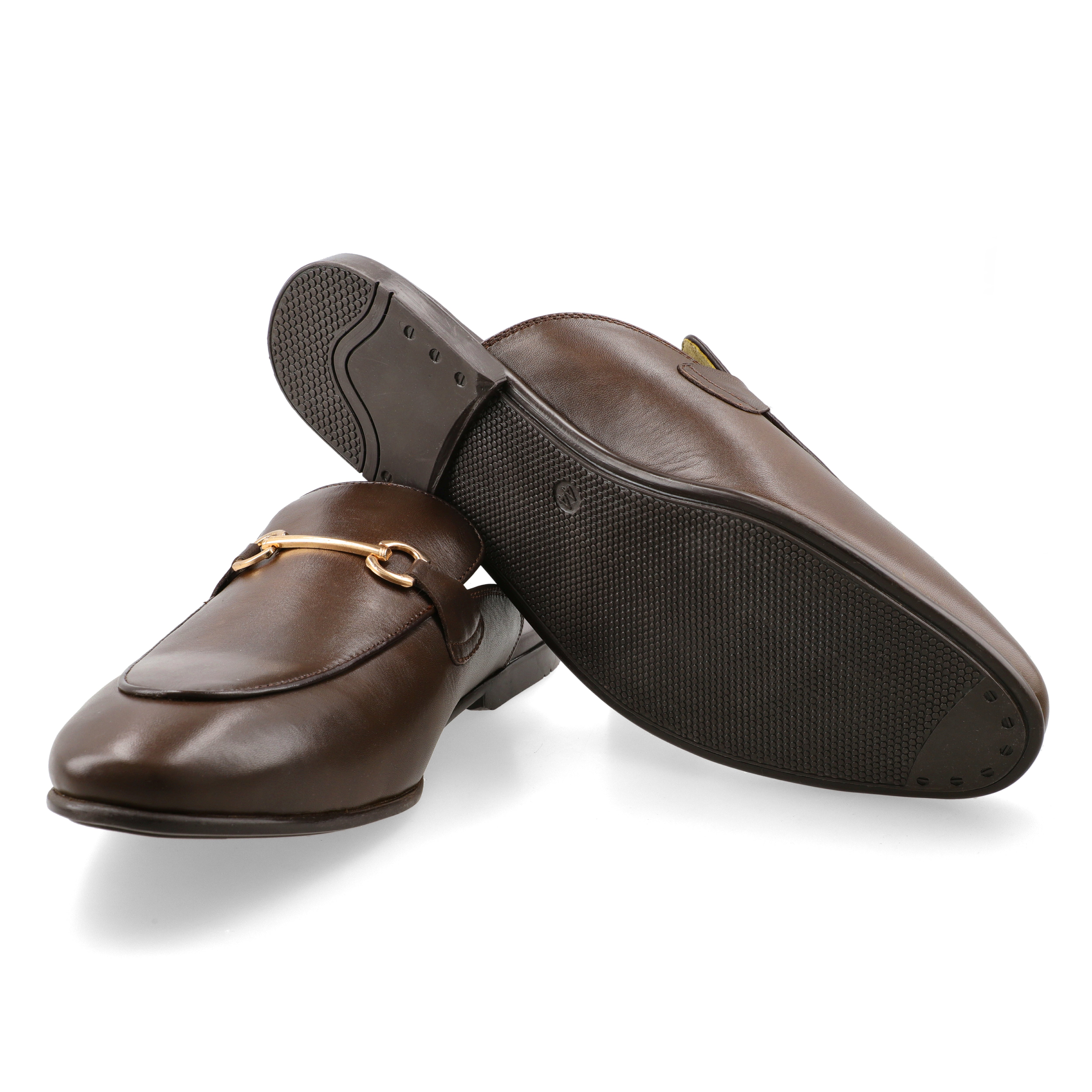 Brass Buckled Half Moccasins-Brown