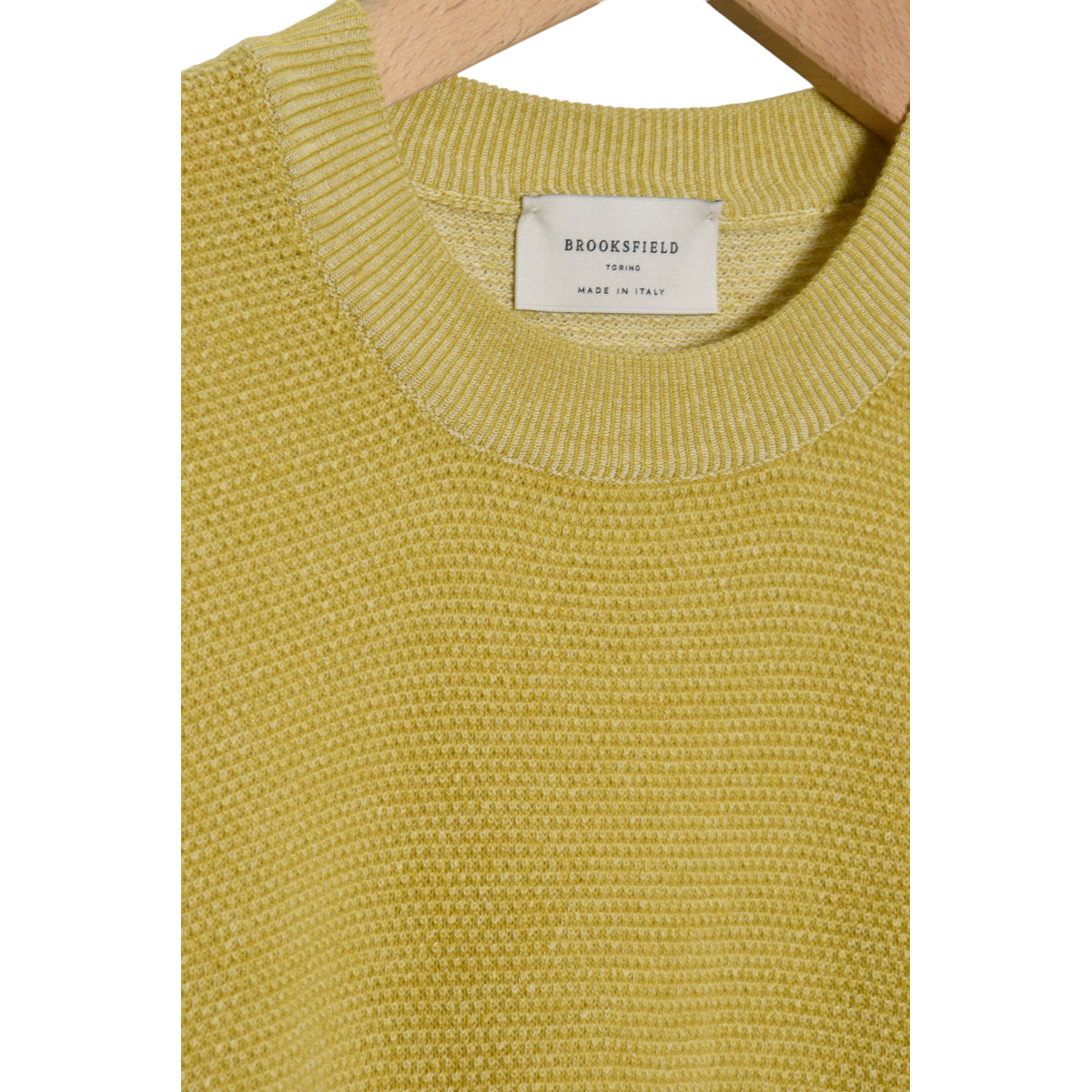 Brooksfield Crew Sweater rice stitch cotton grano/panna