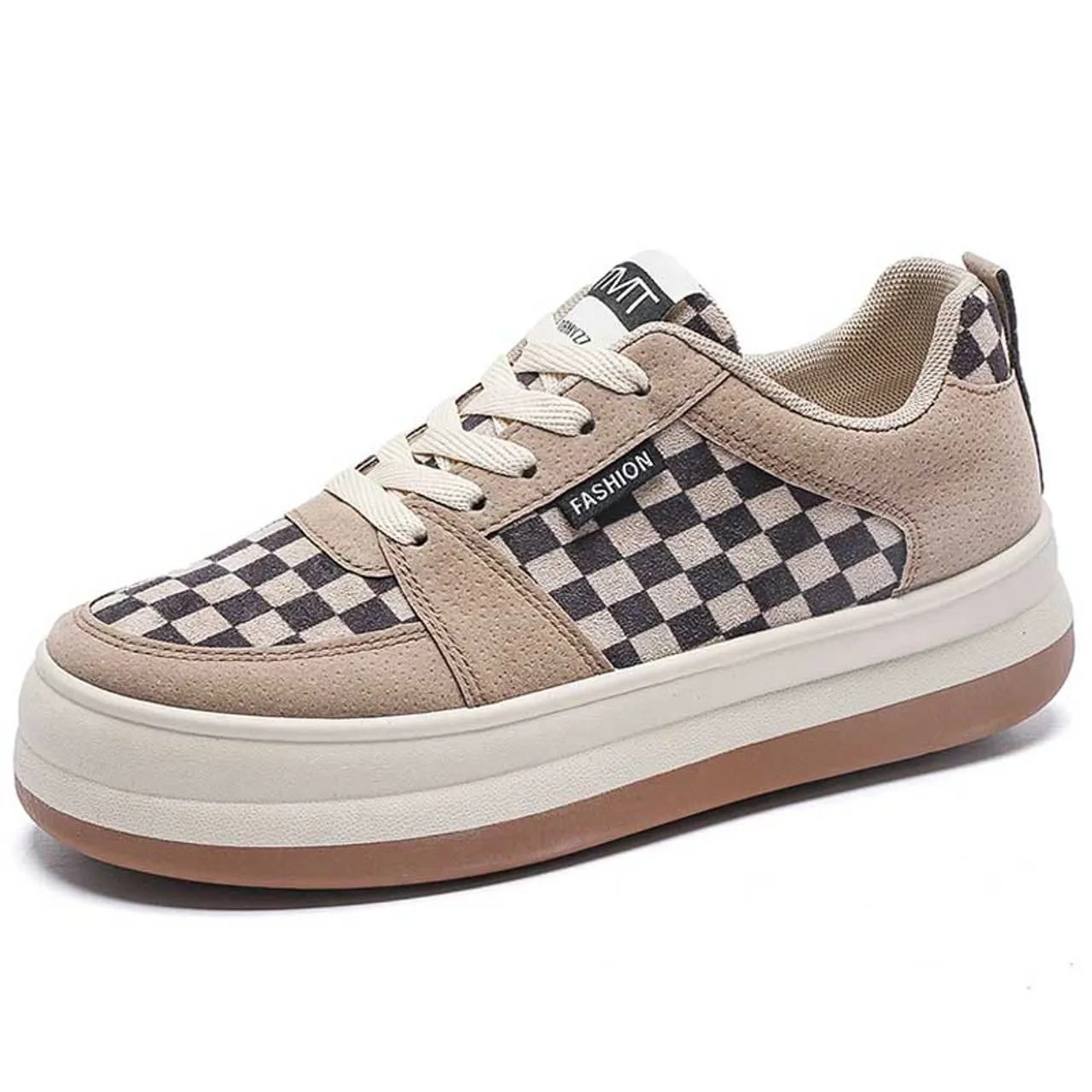 Brown check pattern lace up shoe sneaker