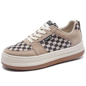 Brown check pattern lace up shoe sneaker