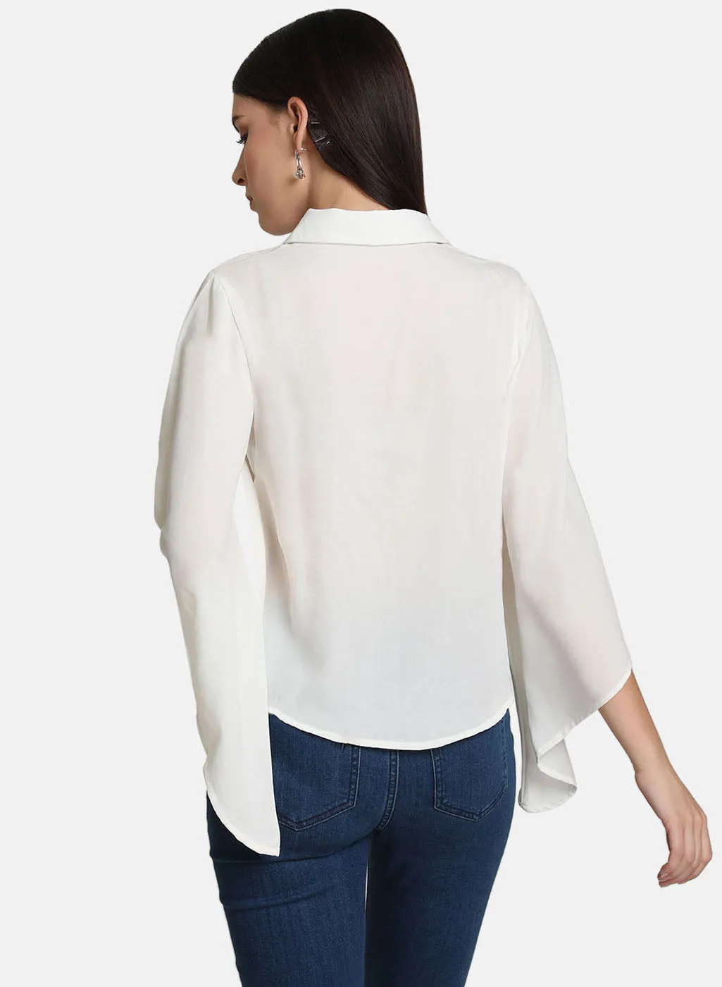 Button Detail Flared Sleeve Shirt