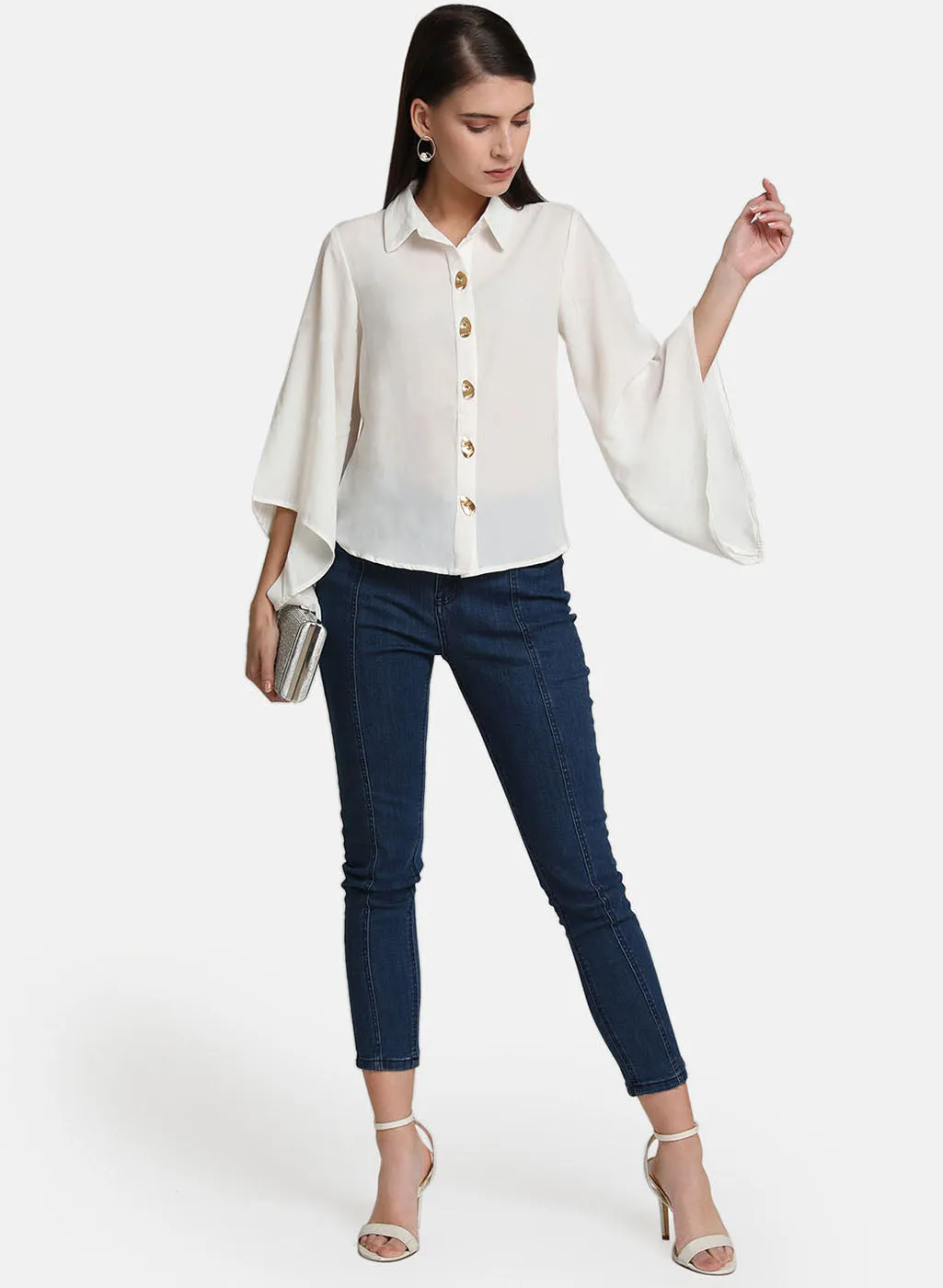 Button Detail Flared Sleeve Shirt