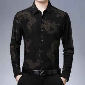 Casual Korean Fashion Luxury Animal Pattern Long Sleeve Shirt for Men