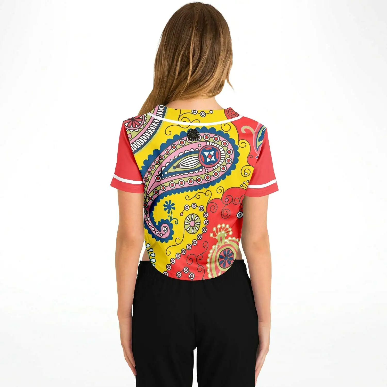 Chili Pepper Camo Paisley Cropped Button Front Jersey