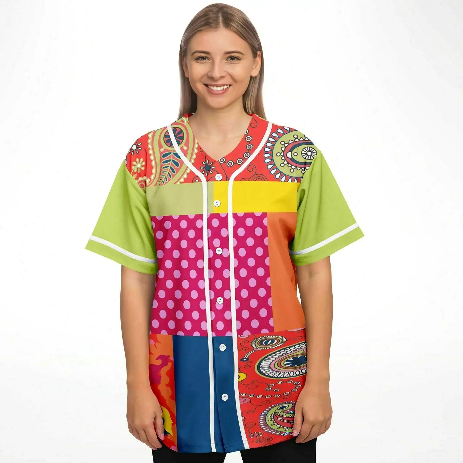 Chili Pepper Patchwork Button Front Jersey