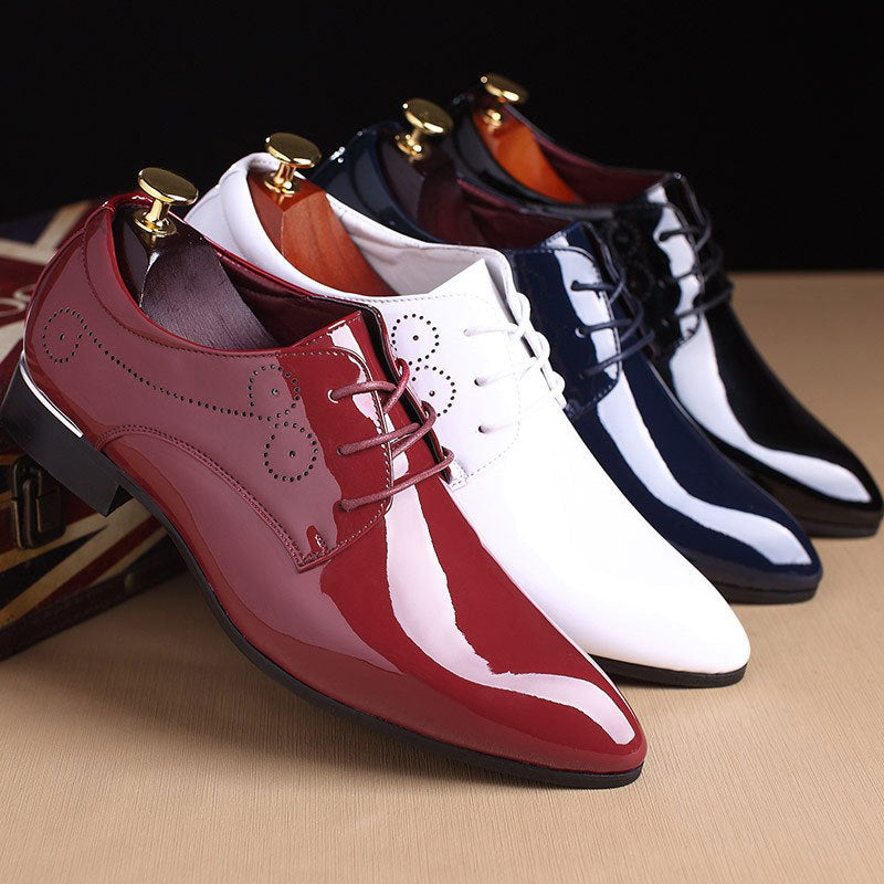 Classic Retro Brogue Shoes Patent Leather Mens Lace-Up Dress Business  Shoes