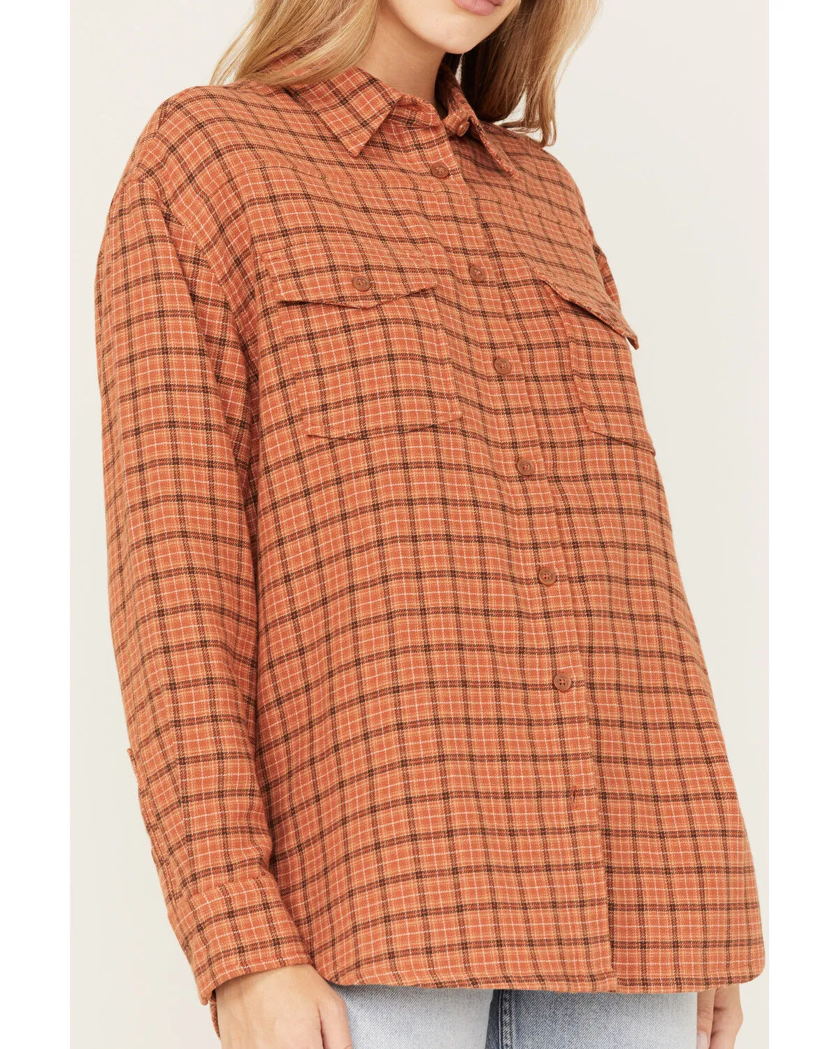 Cleo + Wolf Women's Plaid Print Oversized Long Sleeve Flannel Button Down Shirt