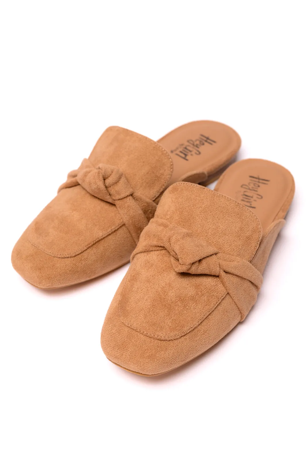 Clingy Mules in Camel Faux Suede Corkys