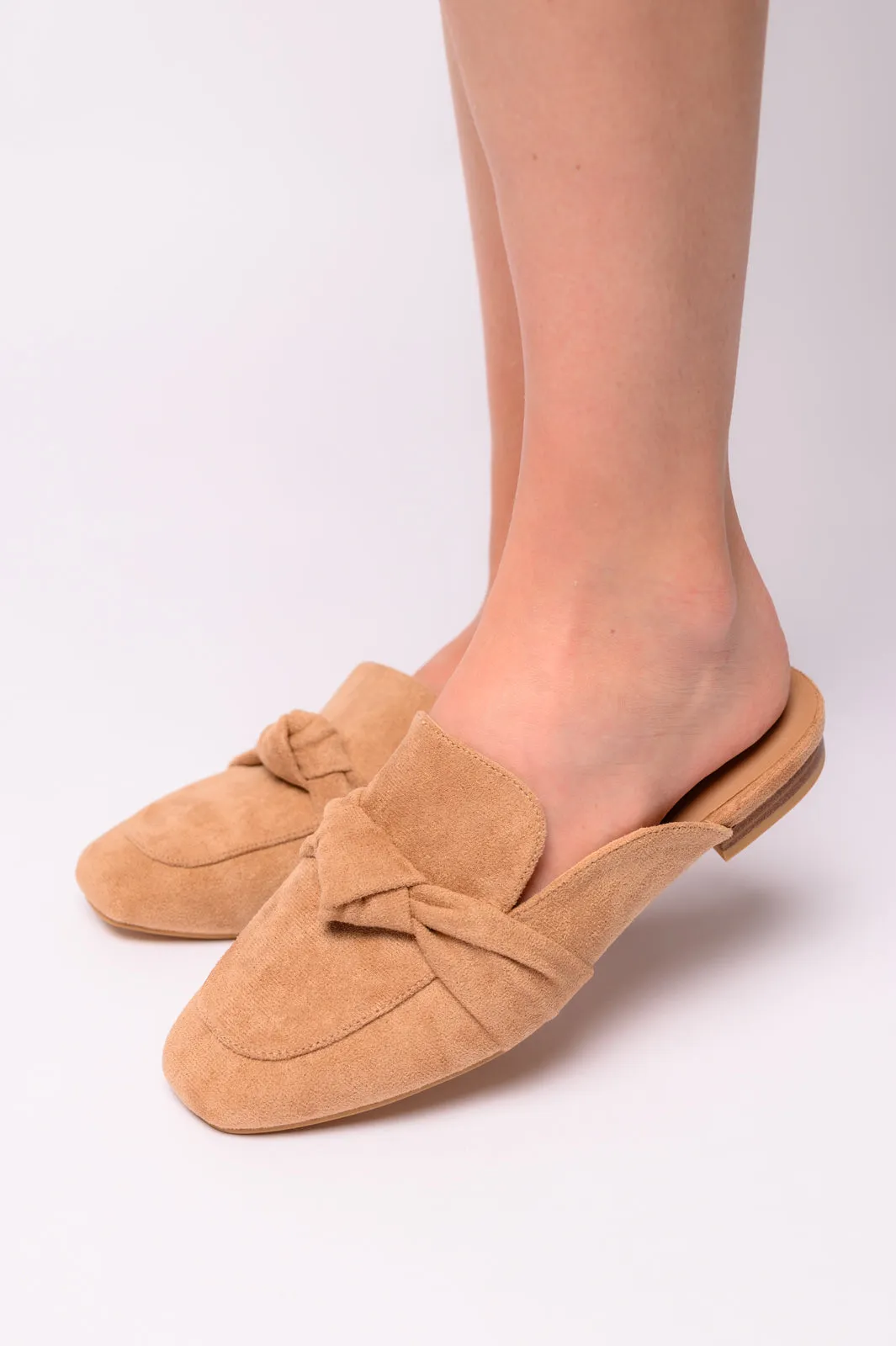 Clingy Mules in Camel Faux Suede Corkys