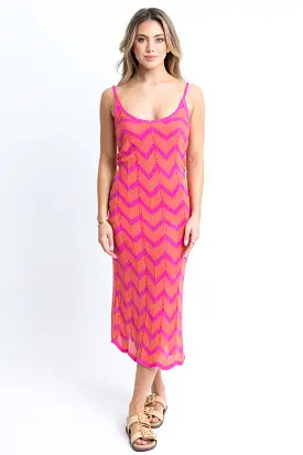 Color Block Chevron Midi Dress