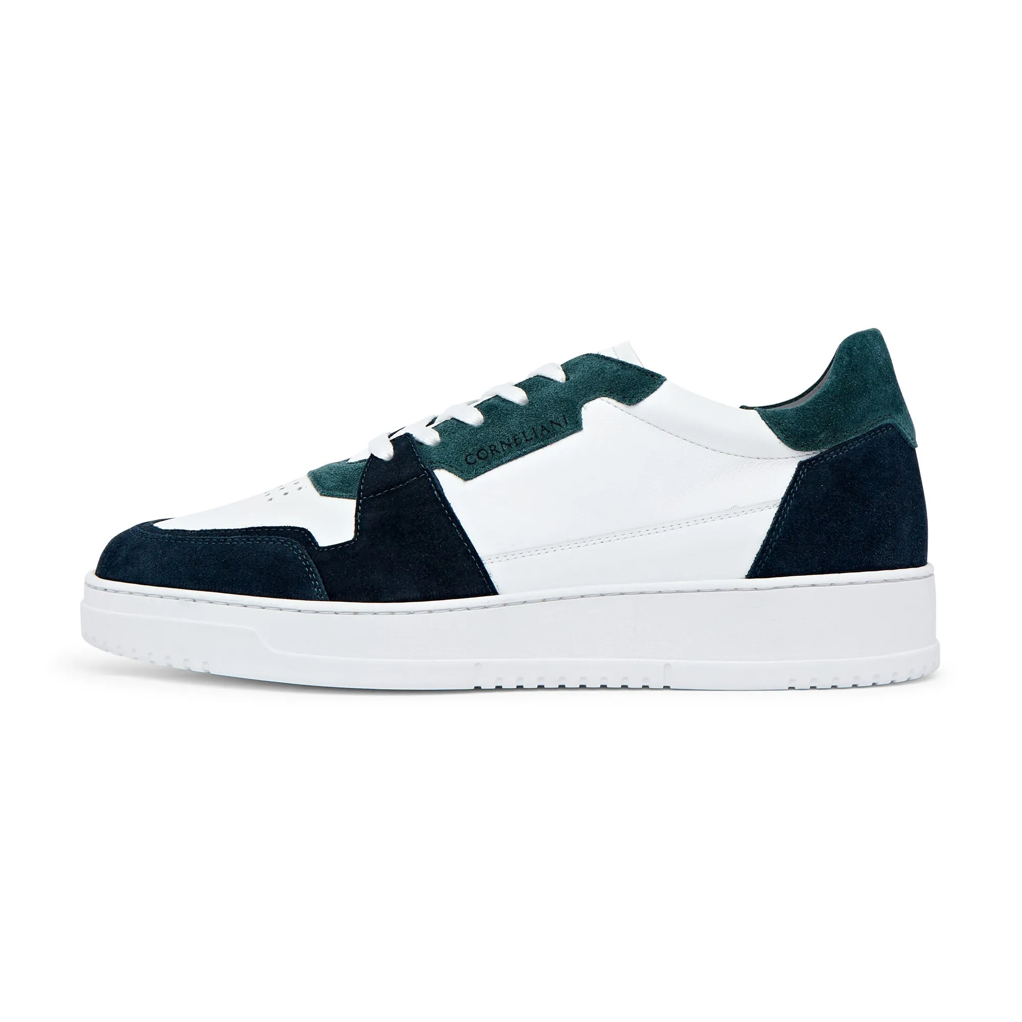 Corneliani Low Top Basket Sneaker (White & Teal)