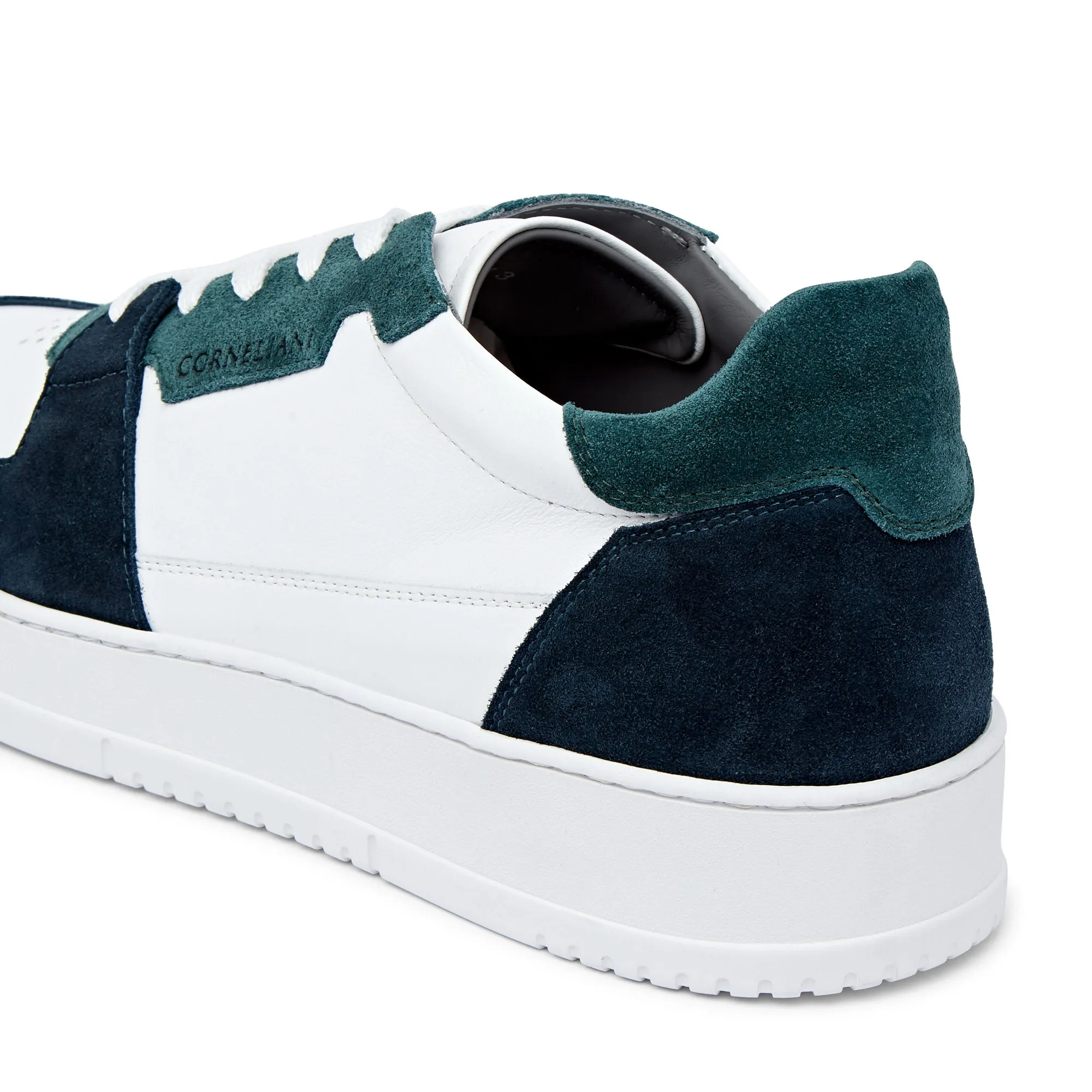 Corneliani Low Top Basket Sneaker (White & Teal)