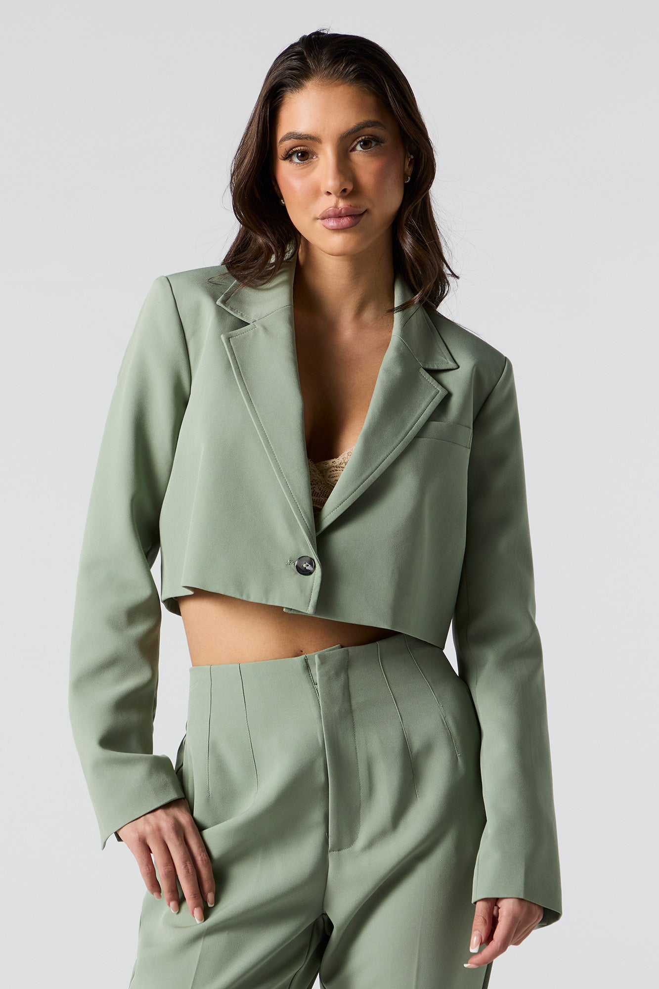 Cropped Single Button Blazer