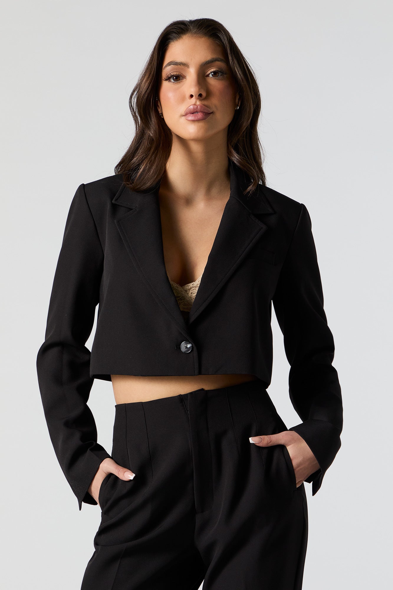 Cropped Single Button Blazer