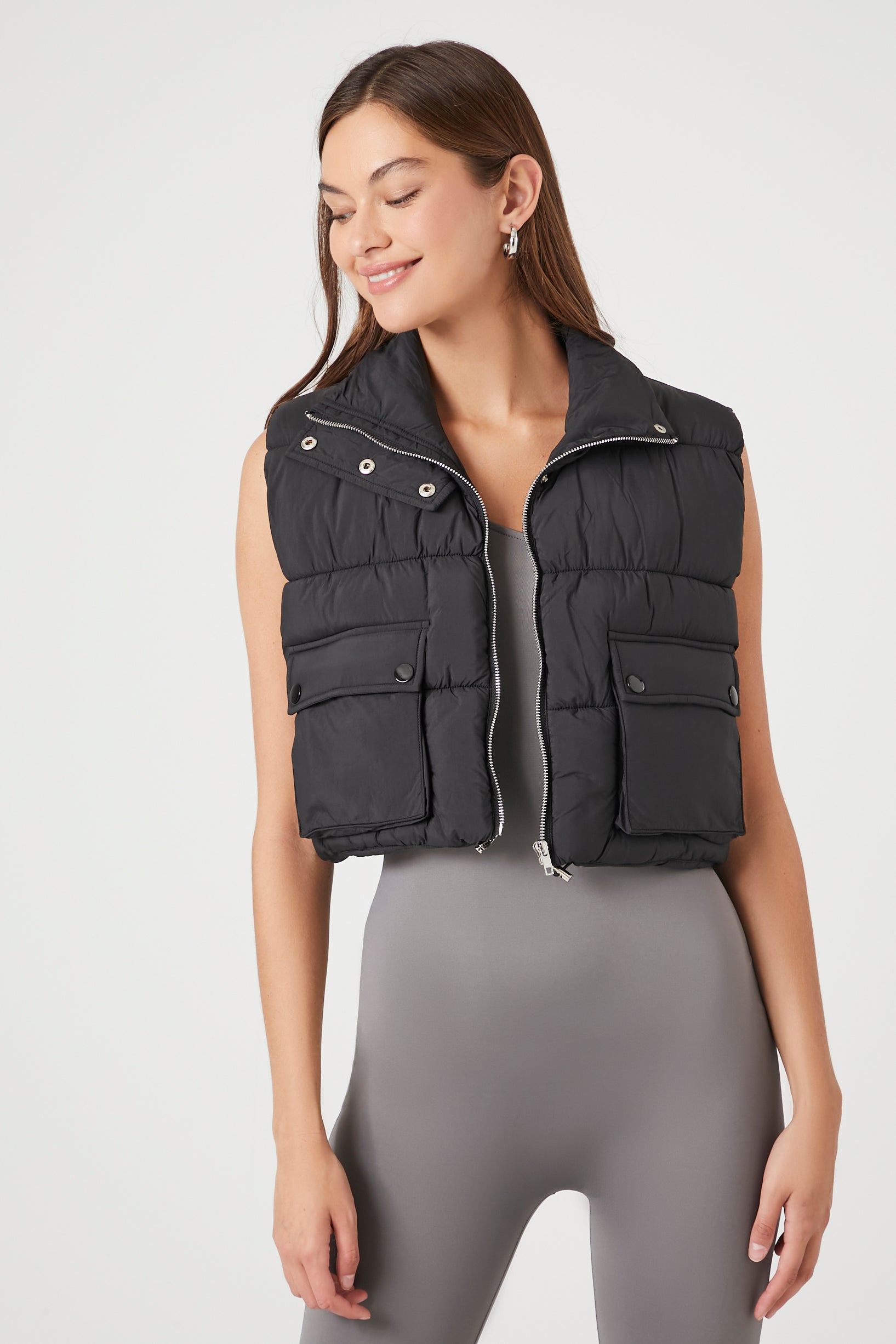 Cropped Zip-Up Puffer Vest