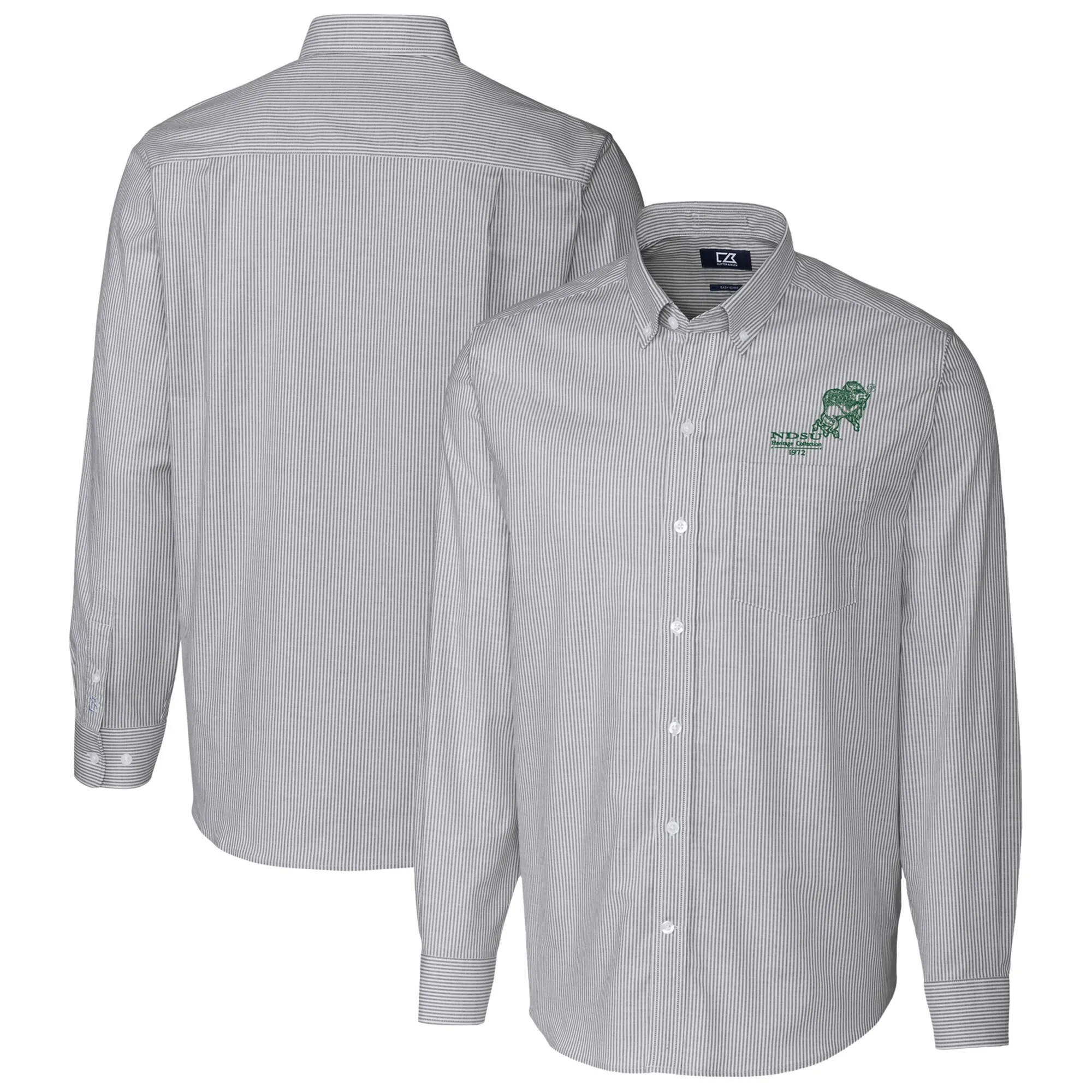 Cutter & Buck NDSU Bison Charcoal Vintage Oxford Stripe Tri-Blend  Long Sleeve Button-Down Shirt