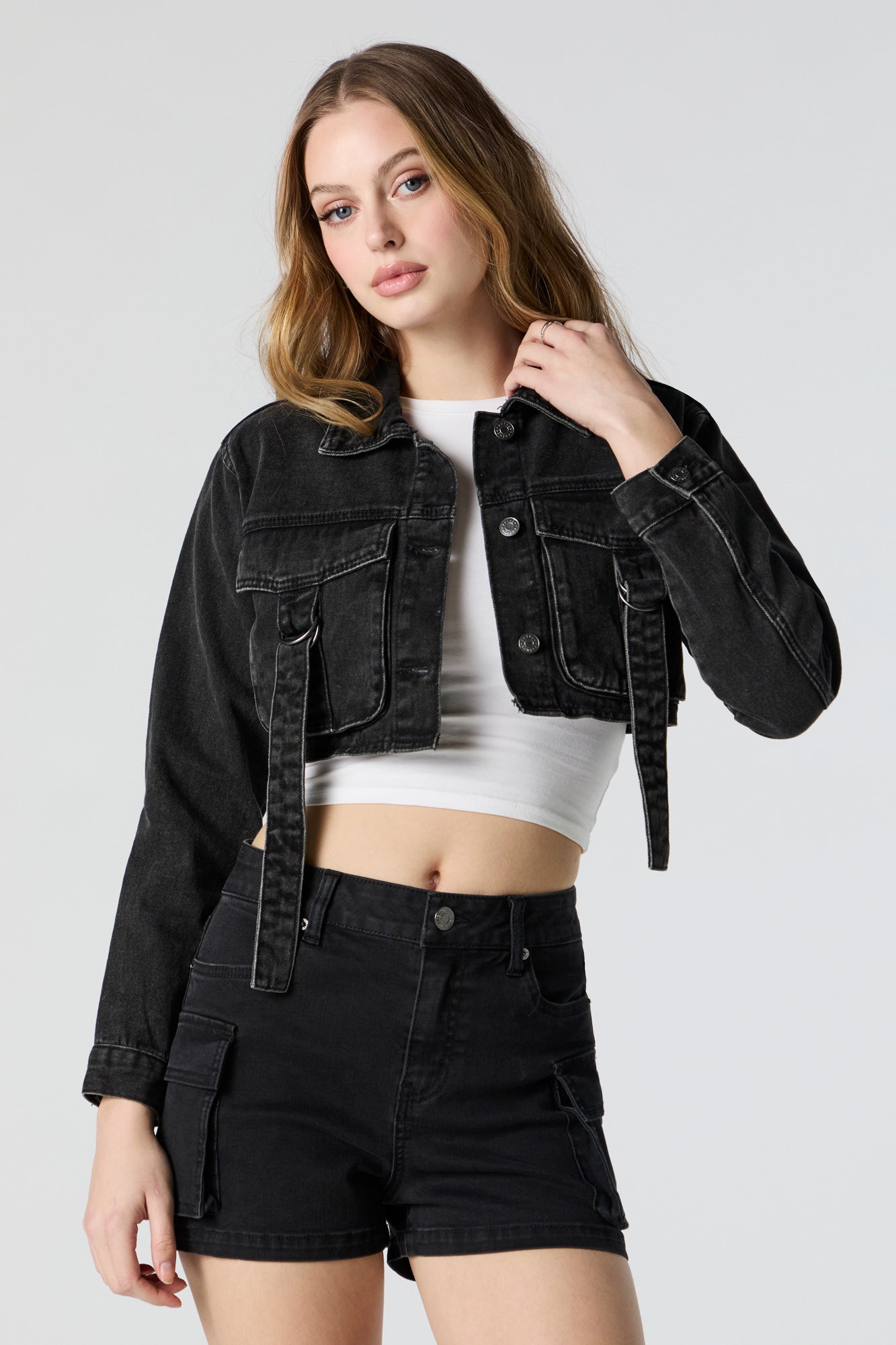 D-Ring Cropped Denim Jacket