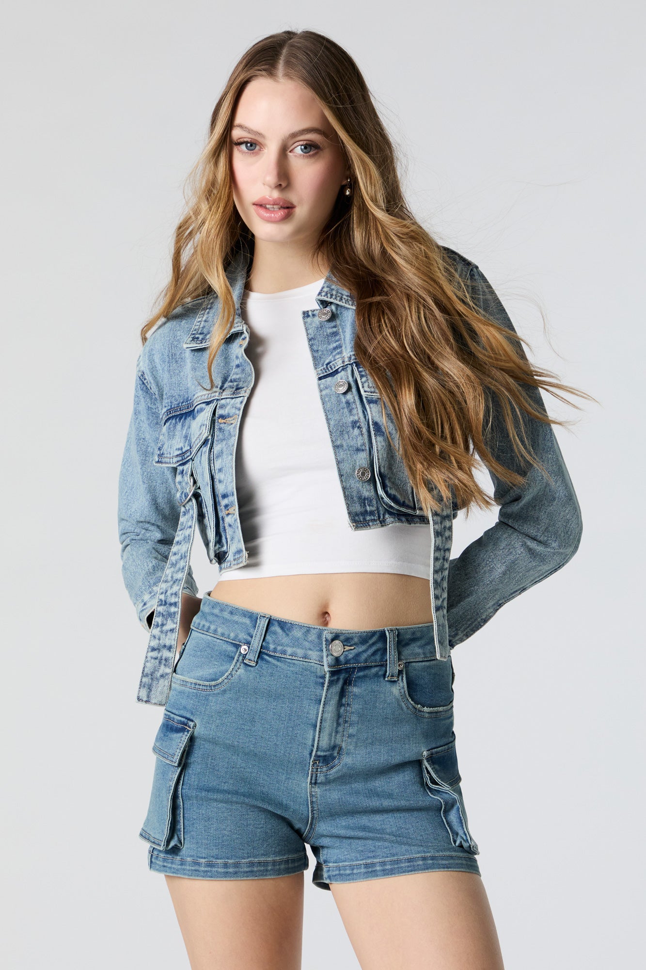 D-Ring Cropped Denim Jacket