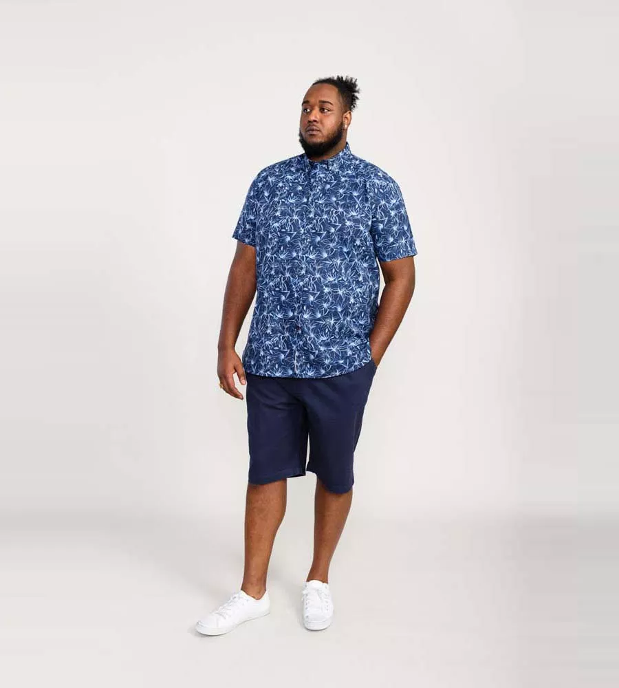 D555 Big Mens Navy Short Sleeve Shirt With Floral Print (PADBURY)