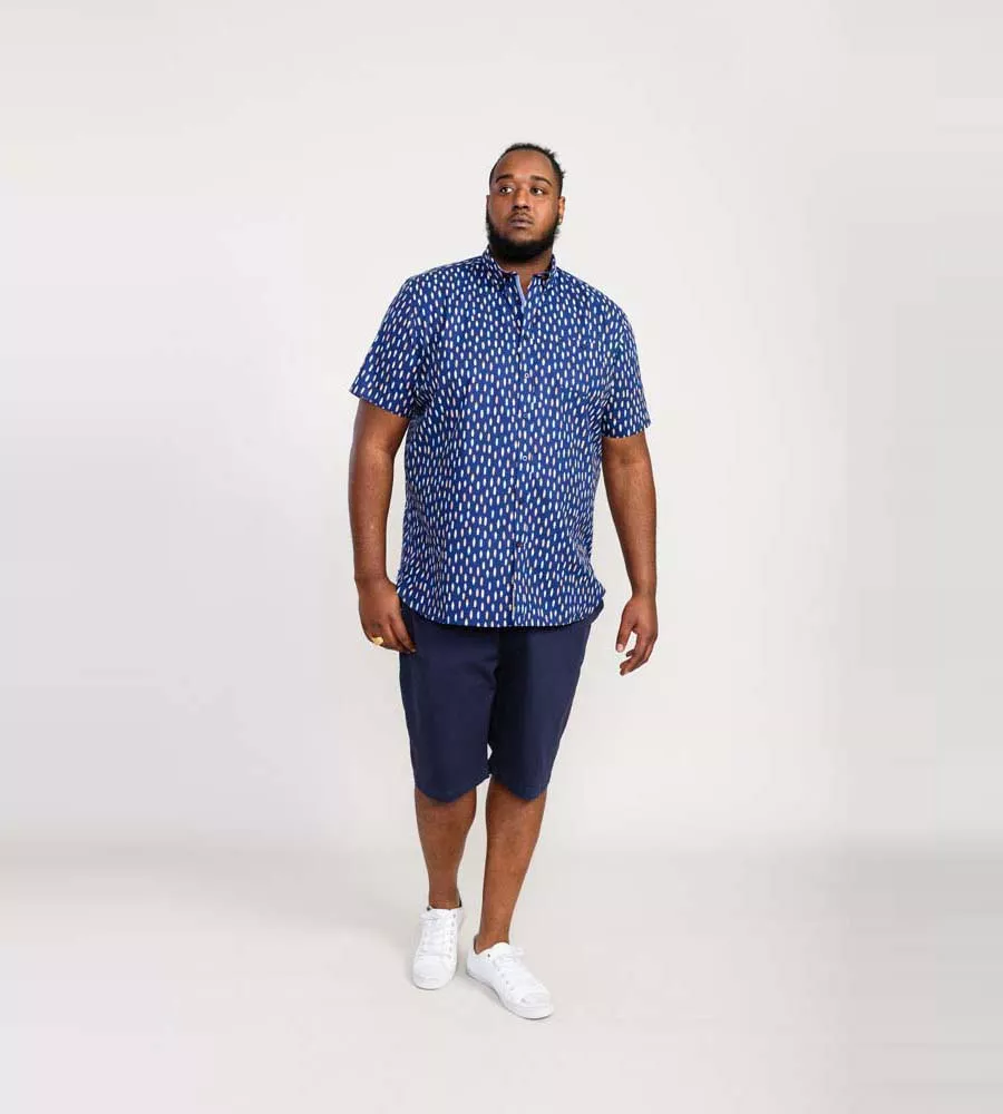 D555 Big Mens Navy Short Sleeve Shirt With Surfboard Print (HACKFORD)