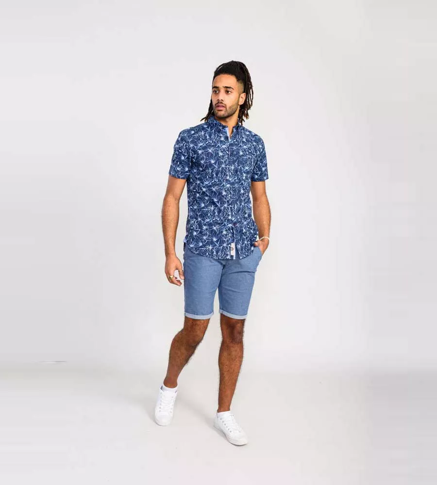 D555 Mens Navy Short Sleeve Shirt With Floral Print (PADBURY)