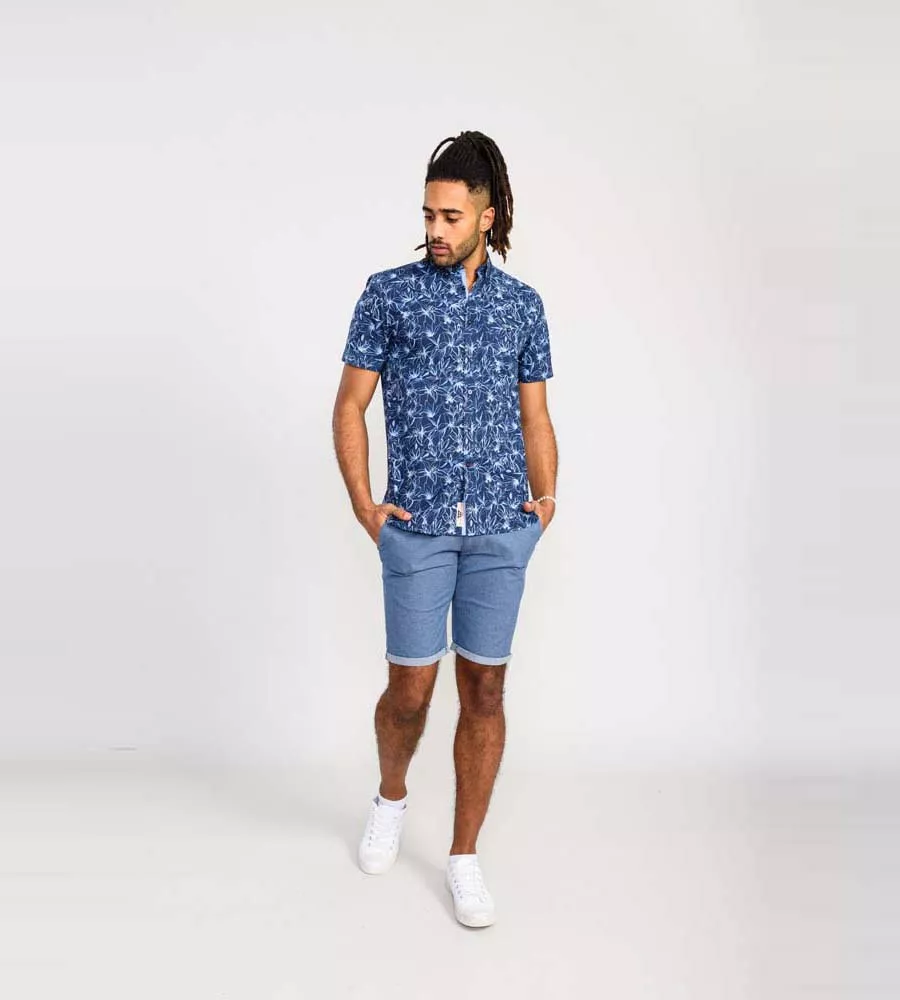 D555 Mens Navy Short Sleeve Shirt With Floral Print (PADBURY)