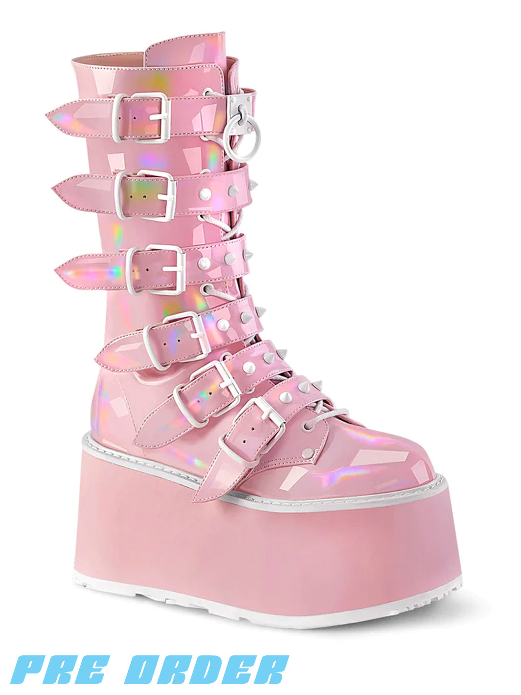 DEMONIA DAMNED-225 - PINK HOLOGRAM VEGAN LEATHER  PRE ORDER 