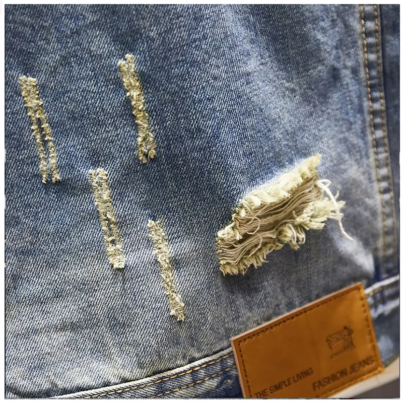 EU SALE of Men's Ripped Denim Jacket / Vintage Male Outerwear with Pockets