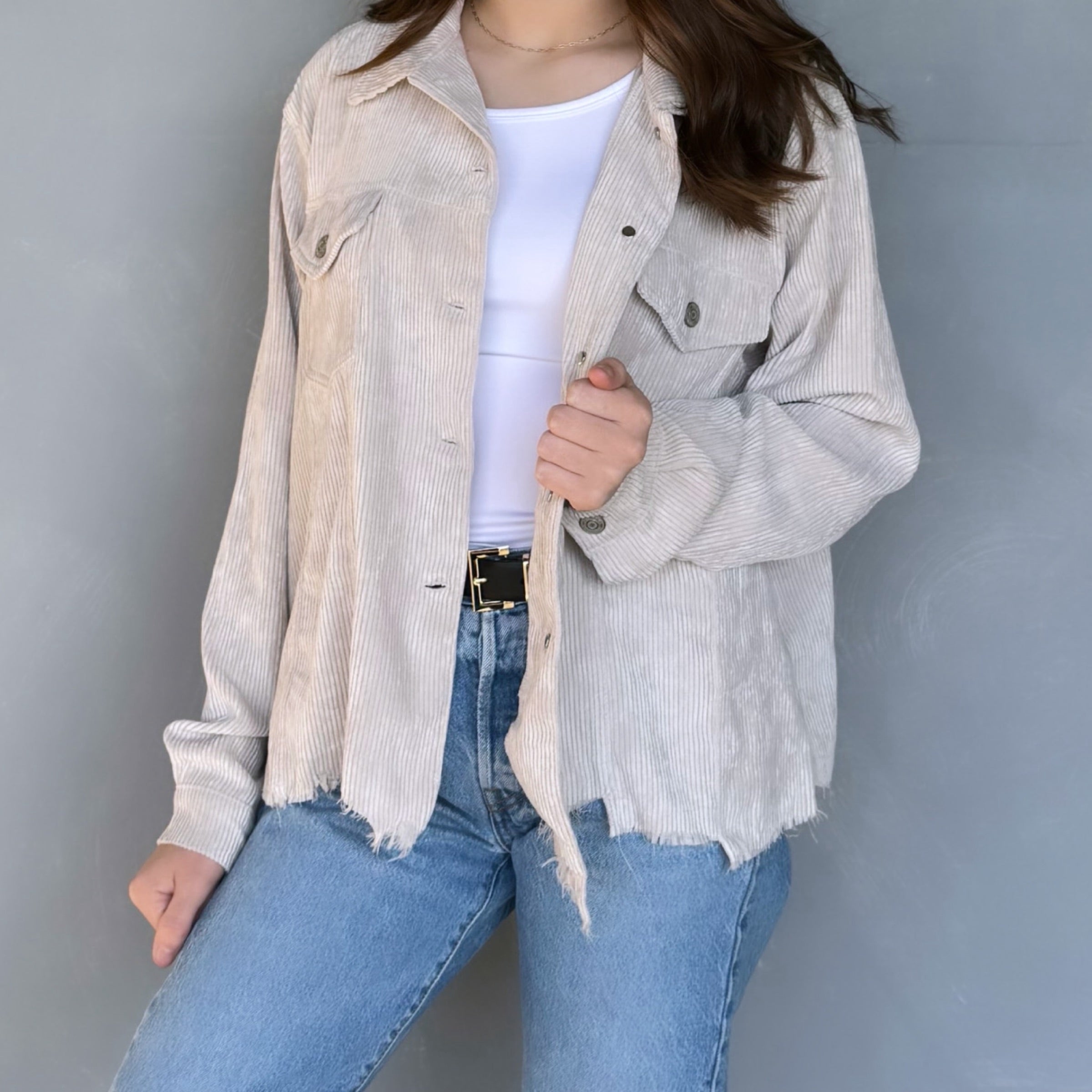 Exceptional Vibe Distressed Corduroy Jacket