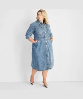 Future Collective Women's Long Sleeve Denim Midi Dress