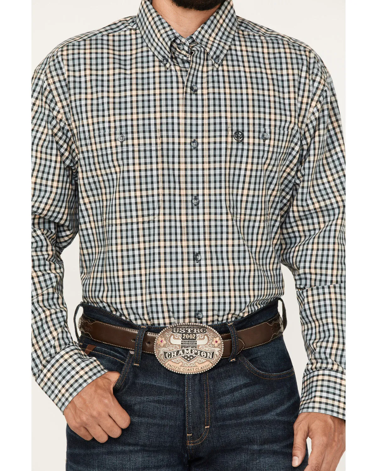 George Strait By Wrangler Men's Plaid Print Button Down Shirt